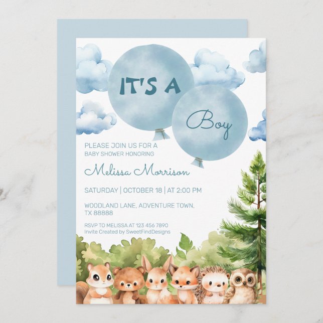 Invitación Selva acuarela es un niño Baby Shower (Anverso / Reverso)