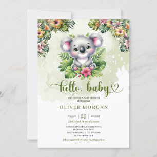 Invitación Selva acuática cutánea bebé koala flores tropicale