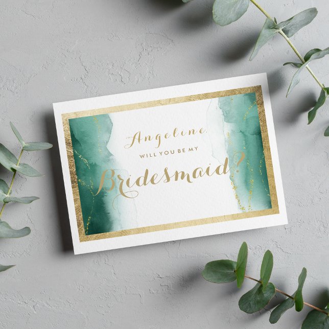 Invitación Selva acuática dorada dorado blanco Noviaria (Watercolor forest green gold white Bridesmaid )