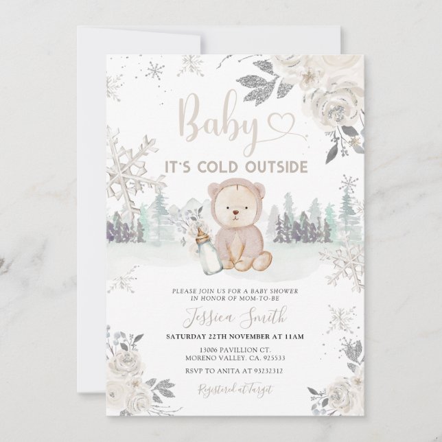 Invitación Selva blanca de invierno fría fuera de Baby Shower (Anverso)