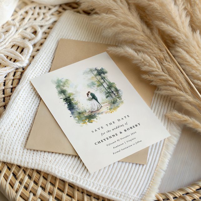 Invitación Selva de acuarela encantada Bohemian Save the Date (Enchanted Forest Wedding Save the Date)