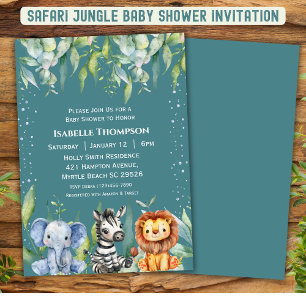 Invitación Selva de animales Safari Baby Shower género neutro