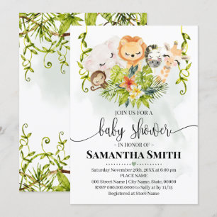 Invitación Selva de animales salvajes Baby Shower Safari trop
