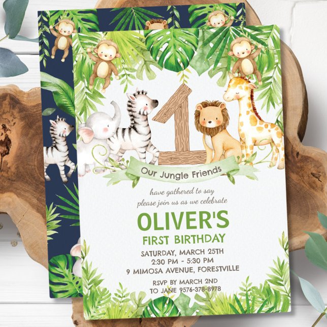 Invitación Selva de animales vegetación Safari primer Fiesta  (Subido por el creador)