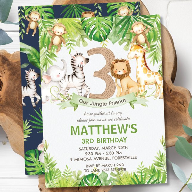 Invitación Selva de animales verde Safari tercer Fiesta de cu (Subido por el creador)