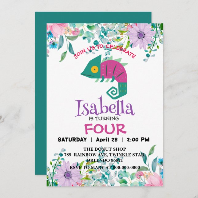 Invitación Selva de dragón mate Animales Niños de la flor de  (Anverso / Reverso)