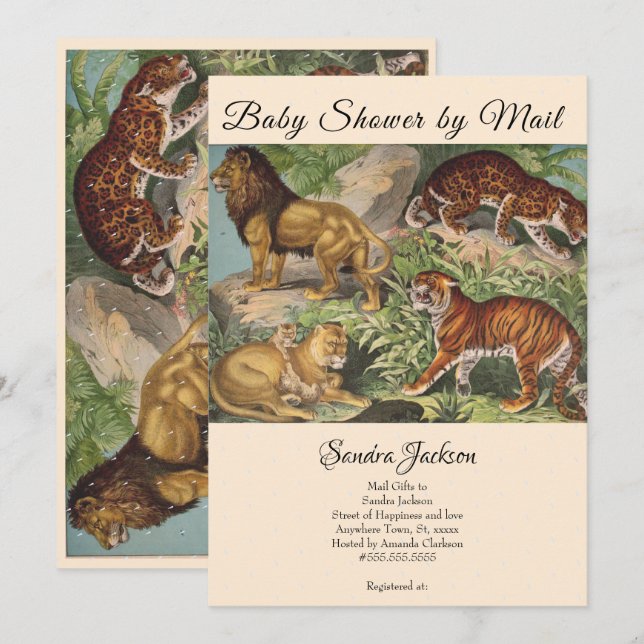 Invitación Selva de gato león Género neutro Baby Shower por c (Anverso / Reverso)