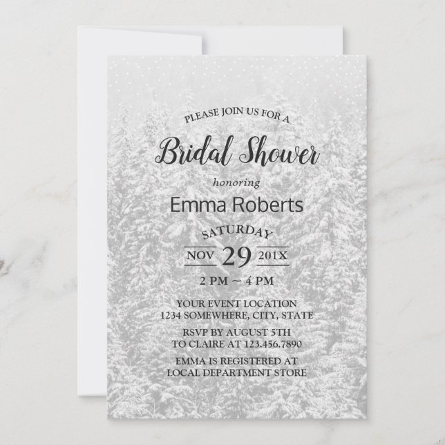 Invitación Selva de Invierno Elegante Nieve Blanca Bridal Duc (Anverso)