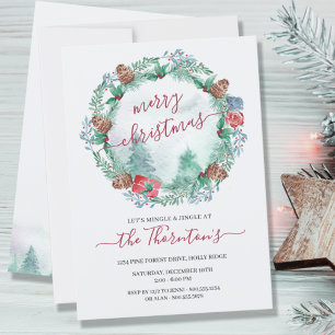 Invitación Selva de invierno simple y acuarela de pino