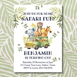 Invitación Selva de Safari Cute 1º cumpleaños