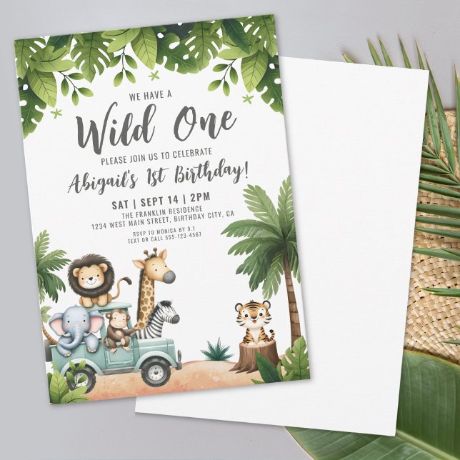 Invitación Selva de Safari de la Selva Un Fiesta de cumpleaño (Jungle Safari Wild One 1st Birthday Party Invitation)