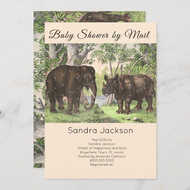 Invitación Selva elefante Baby Shower neutral de género por c (Anverso / Reverso)