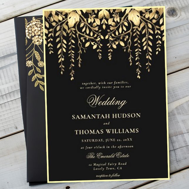 Invitación Selva encantada Boda Elegante de Oro Negro (Subido por el creador)