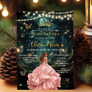 Invitación Selva encantada Rubor Vestido rosa Quinceañera 16