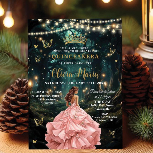 Invitación Selva encantada Rubor Vestido rosa Quinceañera 16 (Subido por el creador)