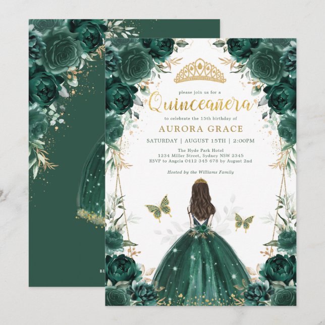 Invitación Selva esmeralda encantada Princesa Quinceañera (Anverso / Reverso)