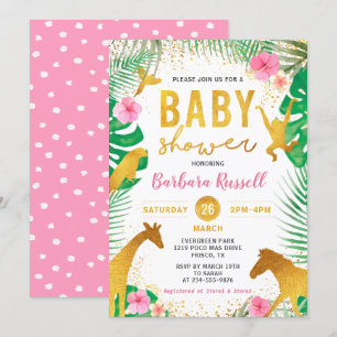 Invitación Selva floral rosa Animales Safari Chica Baby Showe