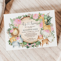 Selva floral rosa Safari Chica gemelo Baby Shower