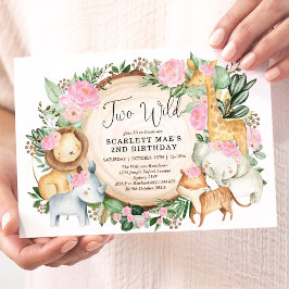 Invitación Selva Floral Safari Animales salvajes Segundo cump