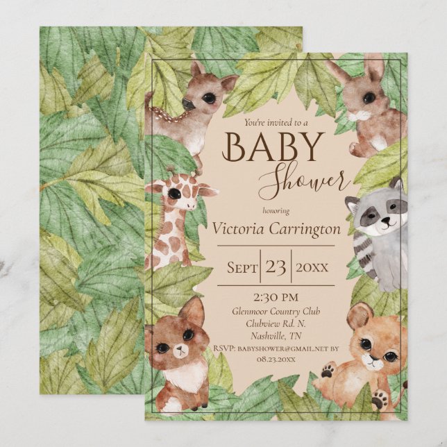 Invitación Selva forestal de madera animales de la selva vege (Anverso / Reverso)