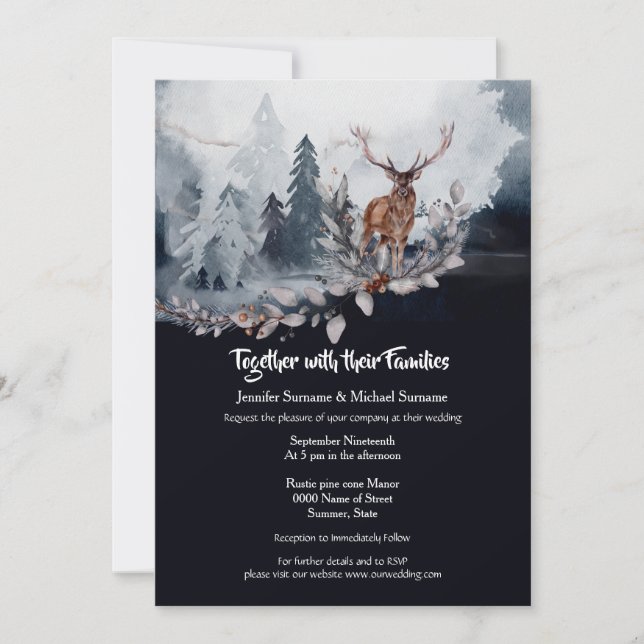 Invitación Selva gris azul oscuro acuarela selva (Anverso)