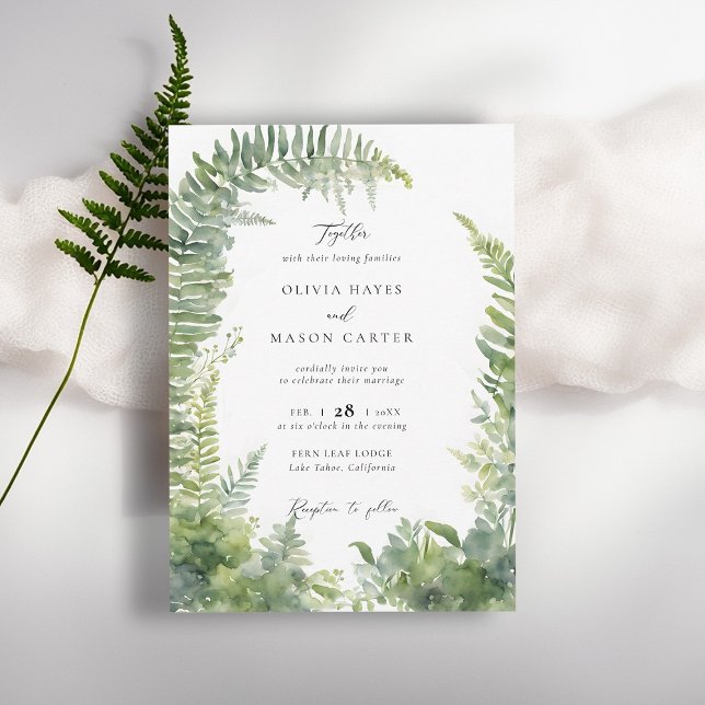 Invitación Selva Montaña Woodland Arch Elegante Boda (enchanted forest wedding invitation botanical arch frame ferns outdoors mountains nature garden)