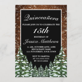 Invitación Selva negra y pino de madera Tiara Quinceañera