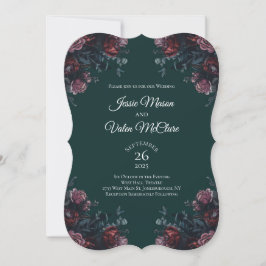 Invitación Selva Oscura Verde Elegante Boda Maroon Mauve