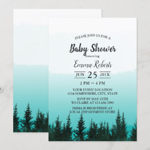 Invitación Selva Pine Trees Elegante color de agua Baby Showe