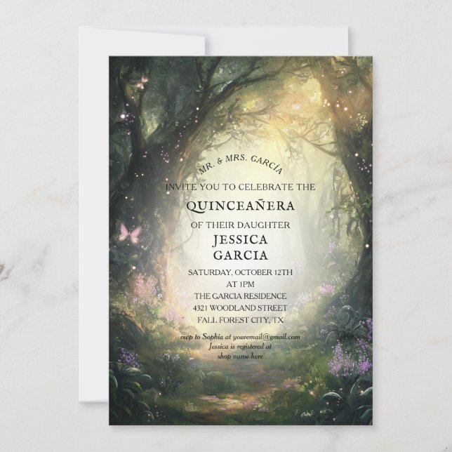 Invitación Selva Quinceañera encantada de cuento de hadas de  (Anverso)