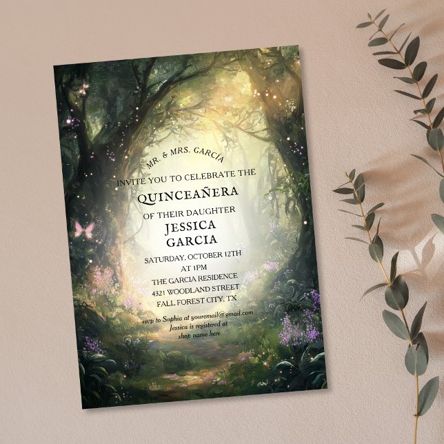 Invitación Selva Quinceañera encantada de cuento de hadas de  (fairy fantasy enchanted flowers)