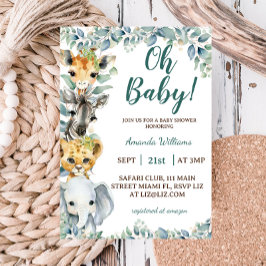Invitación Selva Safari Animales Greenery Floral Baby Shower