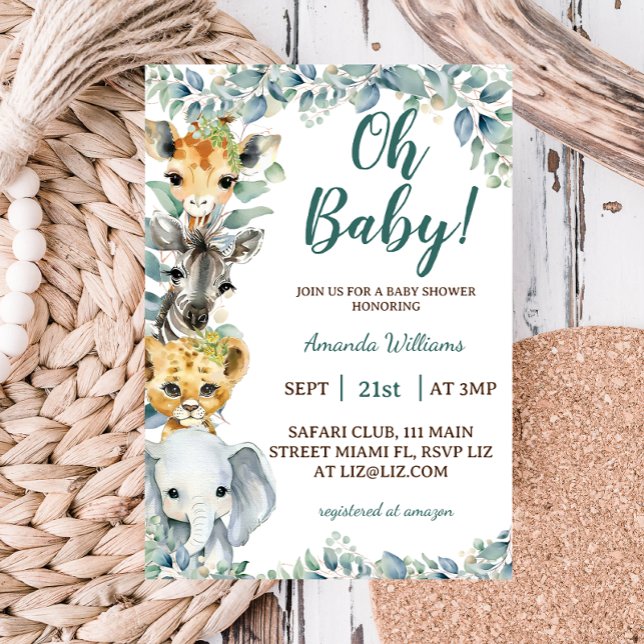 Invitación Selva Safari Animales Greenery Floral Baby Shower (Subido por el creador)