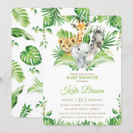 Invitación Selva Safari Animales Greenery Nuetral Baby Shower