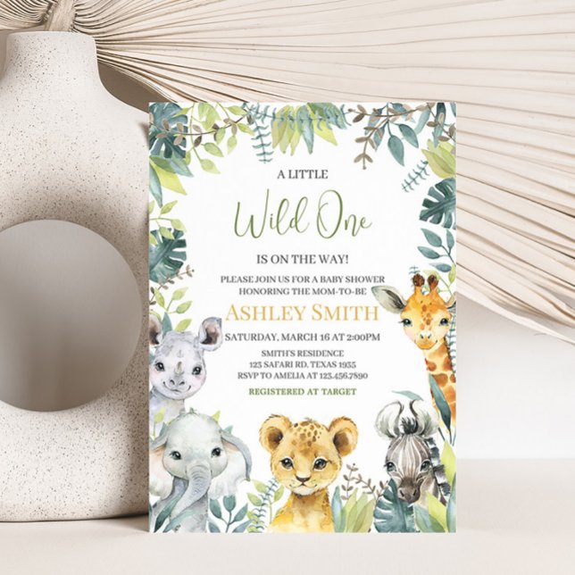 Invitación Selva Safari de la selva un Baby Shower (Greenery Safari Animals Baby Shower Invitation)