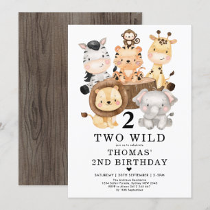 Invitación Selva Safari de moda Dos Fiestas de cumpleaños WIL