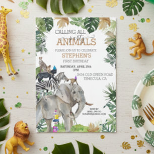 Invitación Selva Safari Selva Animales de fiesta de cumpleaño