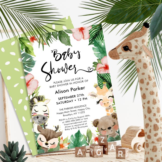 Invitación Selva Safari Tropical Floral Greeneration Baby Sho (Subido por el creador)