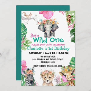 Invitación Selva salvaje de un Safari primer animal chicas de