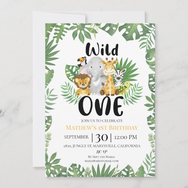 Invitación Selva salvaje Un Safari Primer Cumpleaños (Anverso)