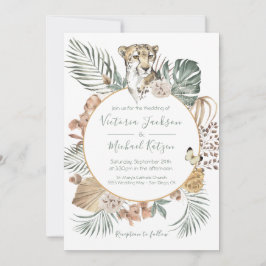 Invitación Selva tropical Cheetah Palm Wreath Boda