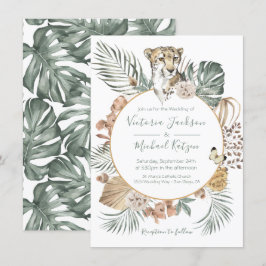 Invitación Selva tropical Cheetah Palm Wreath Boda