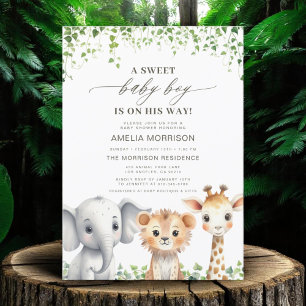 Invitación Selva tropical mate animales Safari Baby Shower