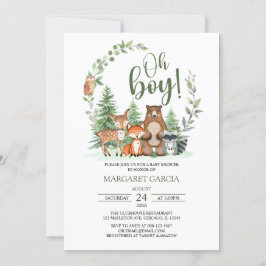 Invitación Selva Verde Oh Boy Woodland Animals Baby Shower