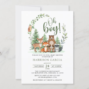 Invitación Selva Verde Oh Boy Woodland Animals Baby Shower