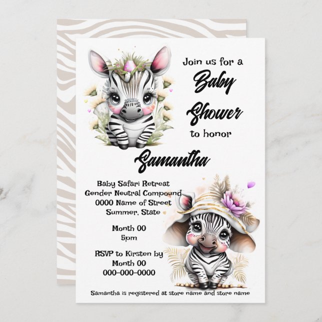 Invitación Selva zebra safari bebé ducha animales salvajes (Anverso / Reverso)