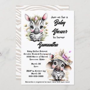 Invitación Selva zebra safari bebé ducha animales salvajes