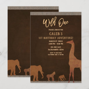 Invitación Selvático marrón Safari Jungla Zoo UNO SALVAJE 1ra