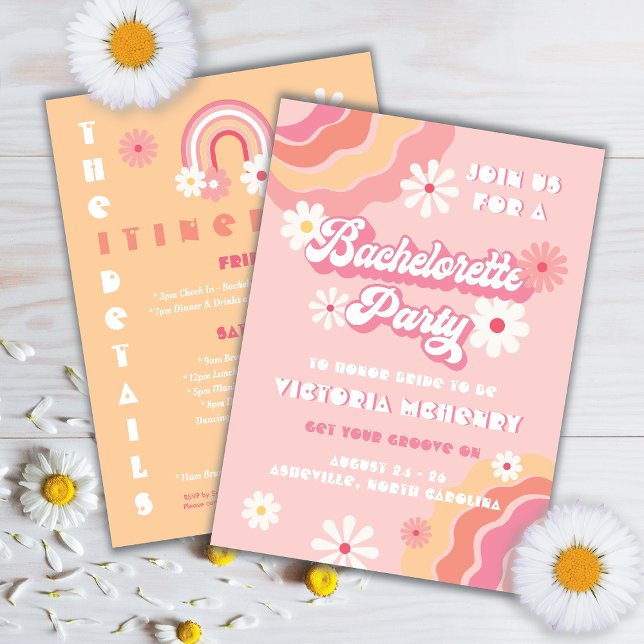 Invitación Semana de Fiesta de Bachelorette Retro Hippie (Subido por el creador)