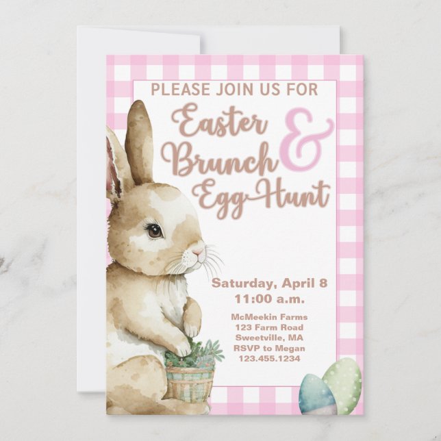 Invitación Semana Santa Bunny Gingham Semana Santa Brunch & E (Anverso)